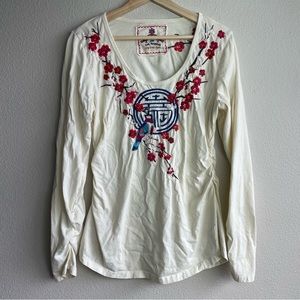Johnny Was Embroidered Cherry Blossom Ruched Top XL